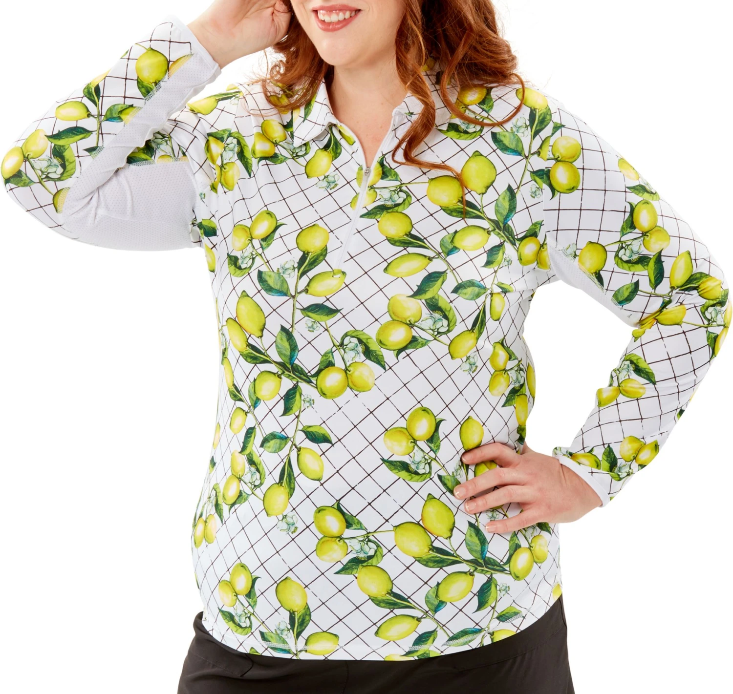 Nancy Lopez Golf Nancy Lopez Women's Balance Long Sleeve Golf Shirt White Multi Tart Print 5 Nancy Lopez Golf Nancy Lopez Women's Balance Long Sleeve Golf Shirt White Multi Tart Print - Image 3