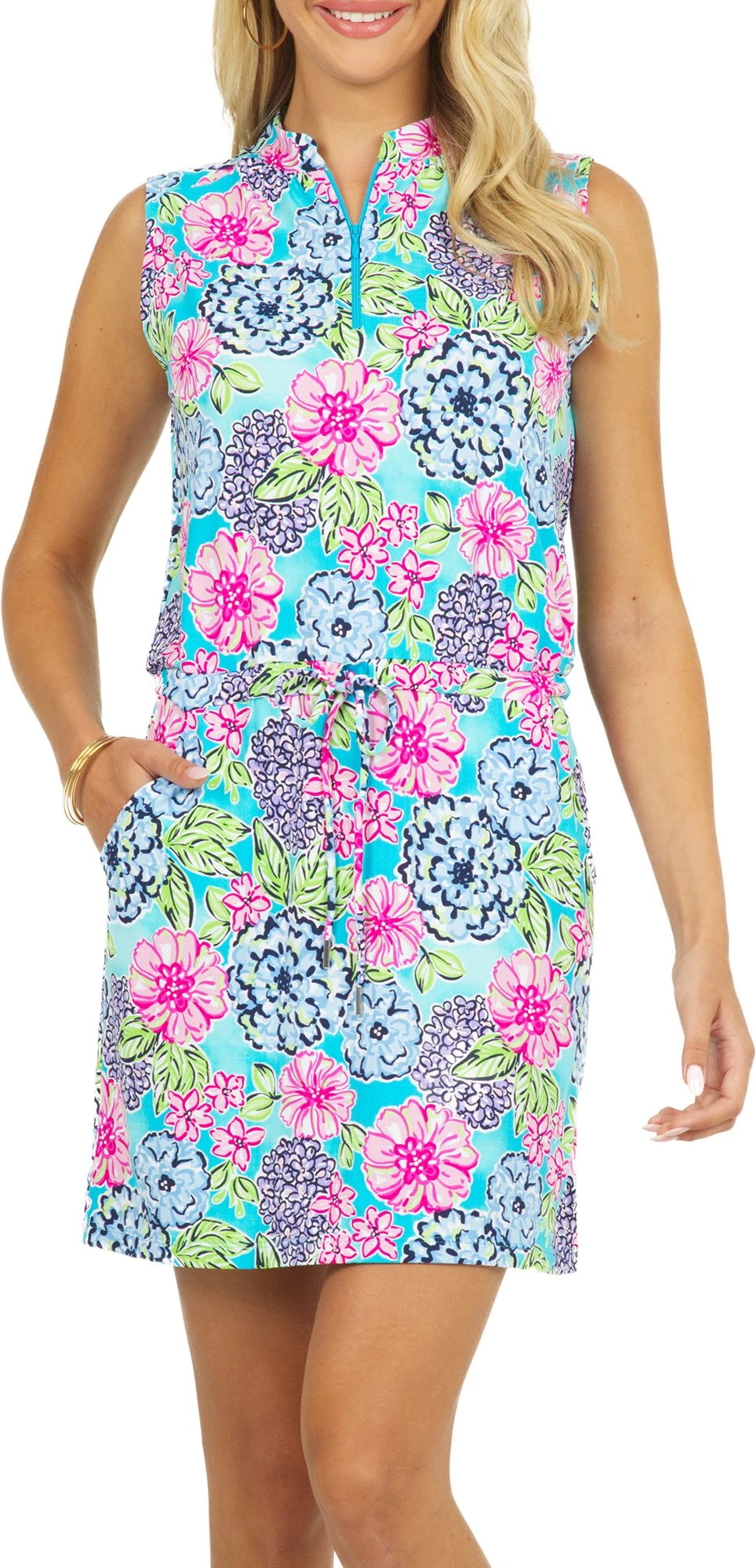 IBKUL Women's Larisa Sleeveless Golf Drawstring Dress Larisa Turq Multi 3 IBKUL Women's Larisa Sleeveless Golf Drawstring Dress Larisa Turq Multi