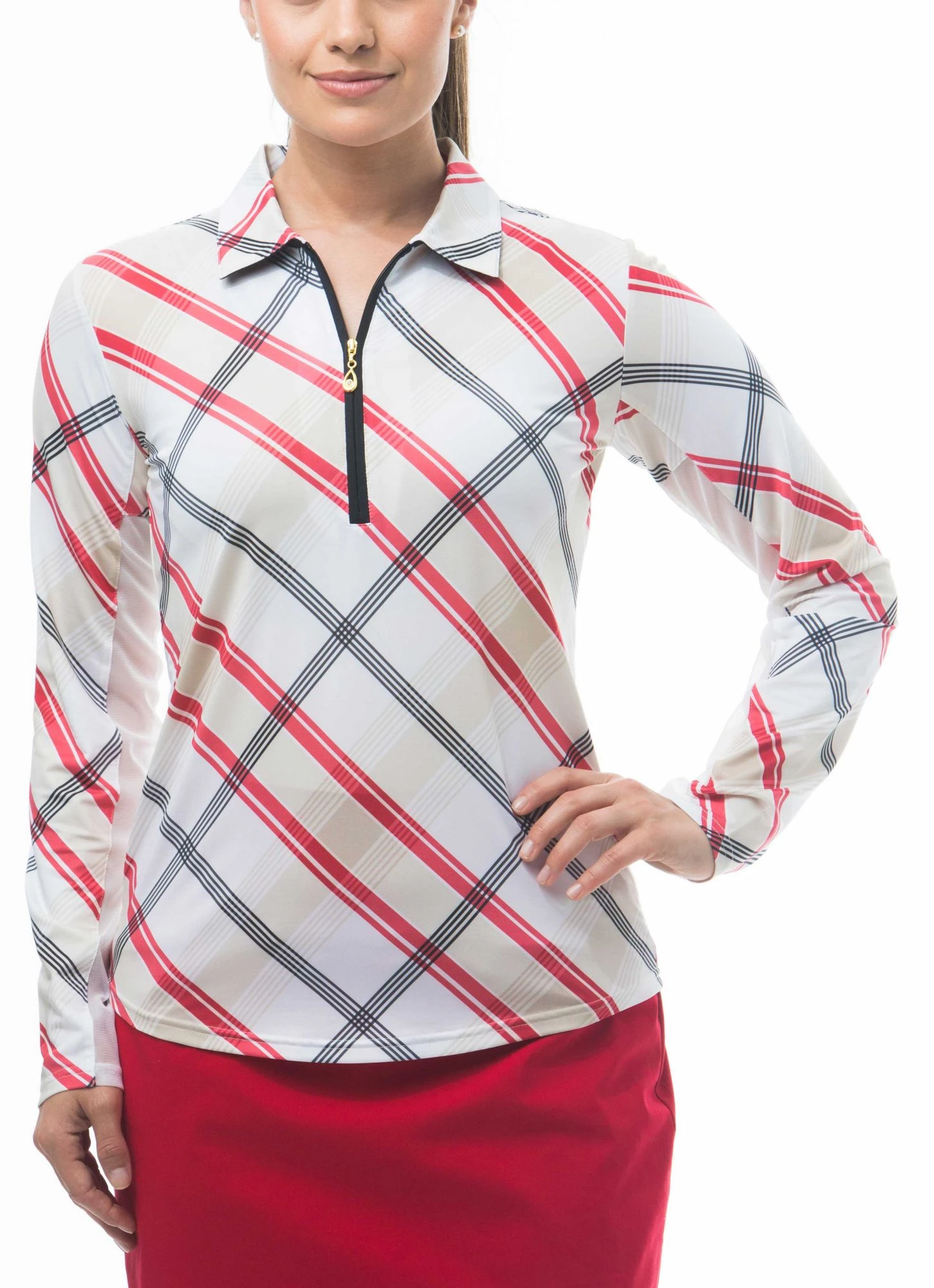 SanSoleil San Soleil Women's Solcool Print Polo Hop Scotch Red 3 SanSoleil San Soleil Women's Solcool Print Polo Hop Scotch Red