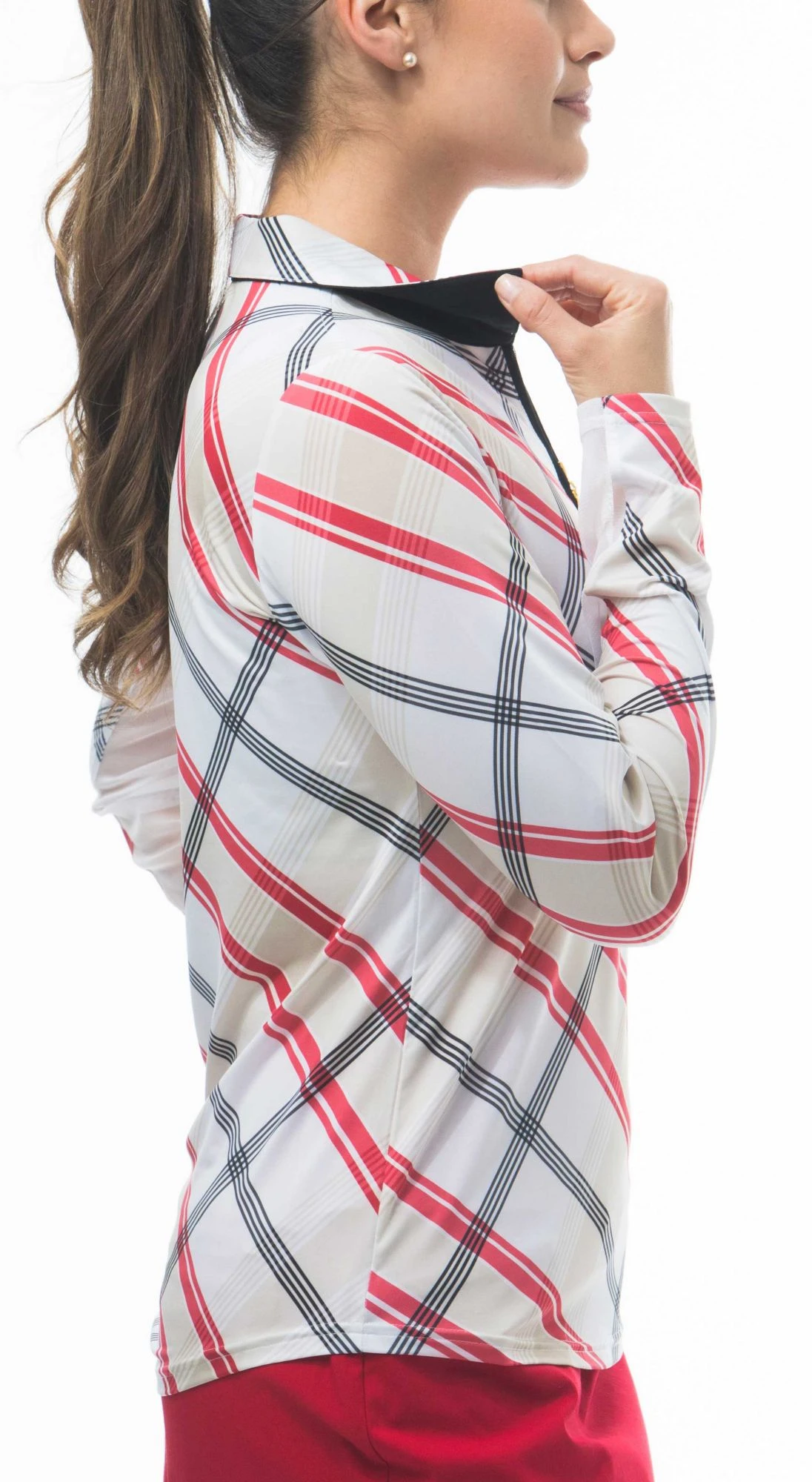 SanSoleil San Soleil Women's Solcool Print Polo Hop Scotch Red 4 SanSoleil San Soleil Women's Solcool Print Polo Hop Scotch Red - Image 2