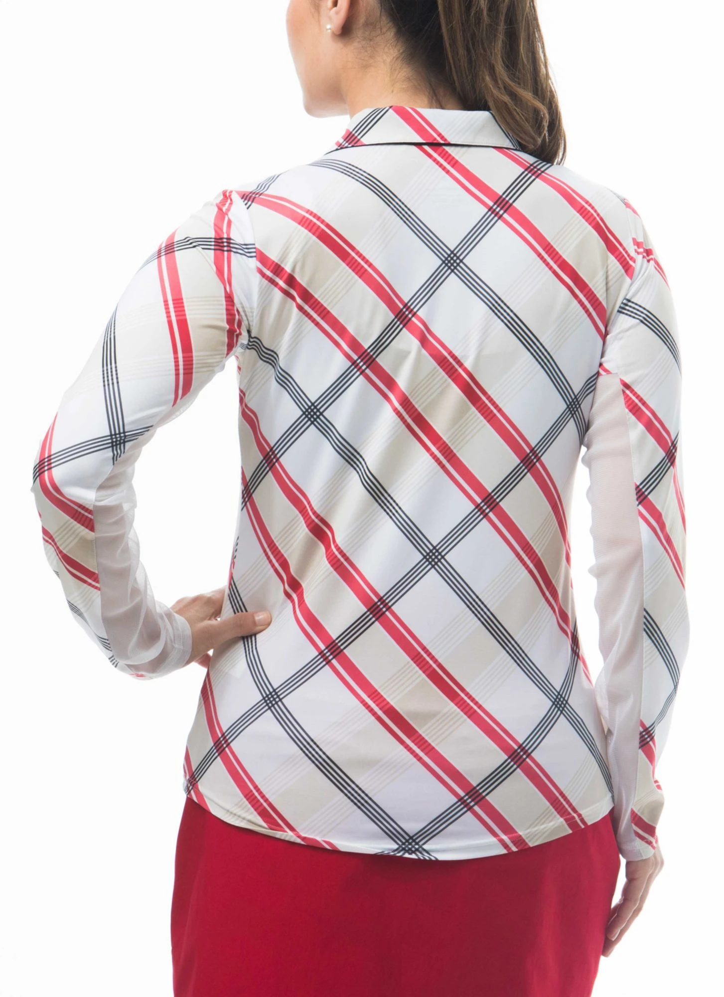 SanSoleil San Soleil Women's Solcool Print Polo Hop Scotch Red 5 SanSoleil San Soleil Women's Solcool Print Polo Hop Scotch Red - Image 3