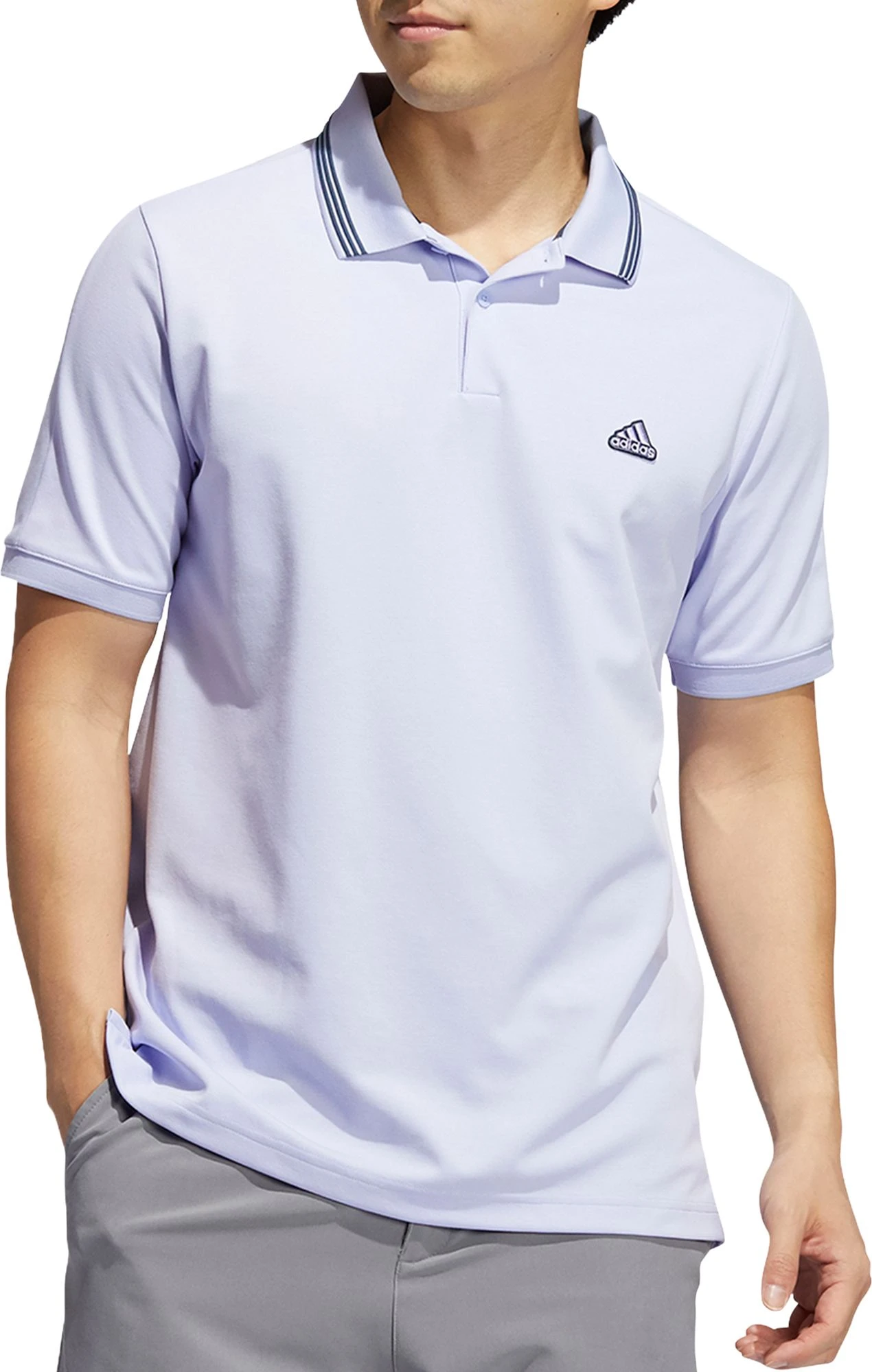 Adidas Men's Go-To Primegreen Pique Golf Polo Violet Tone/crew Navy 3 Adidas Men's Go-To Primegreen Pique Golf Polo Violet Tone/crew Navy