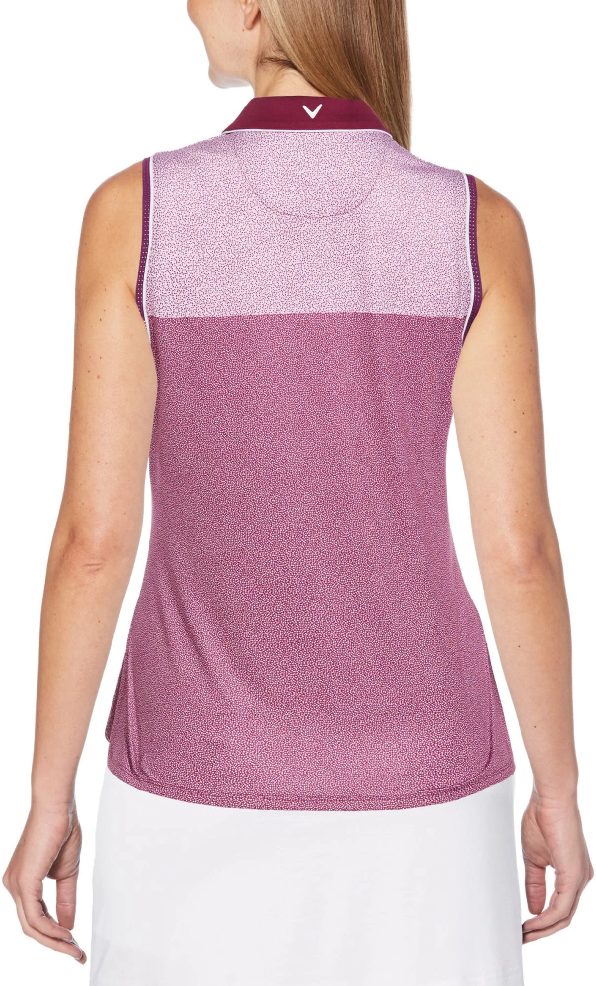 Callaway Women's Mini Leaf Print Color Block Sleeveless Golf Polo Magenta Purple 4 Callaway Women's Mini Leaf Print Color Block Sleeveless Golf Polo Magenta Purple - Image 2