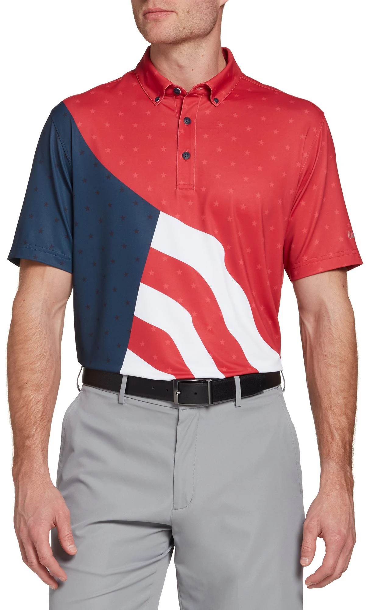Walter Hagen Men's Perfect 11 USA Waving Flag Print Golf Polo Waving Flag Positive Red 3 Walter Hagen Men's Perfect 11 USA Waving Flag Print Golf Polo Waving Flag Positive Red