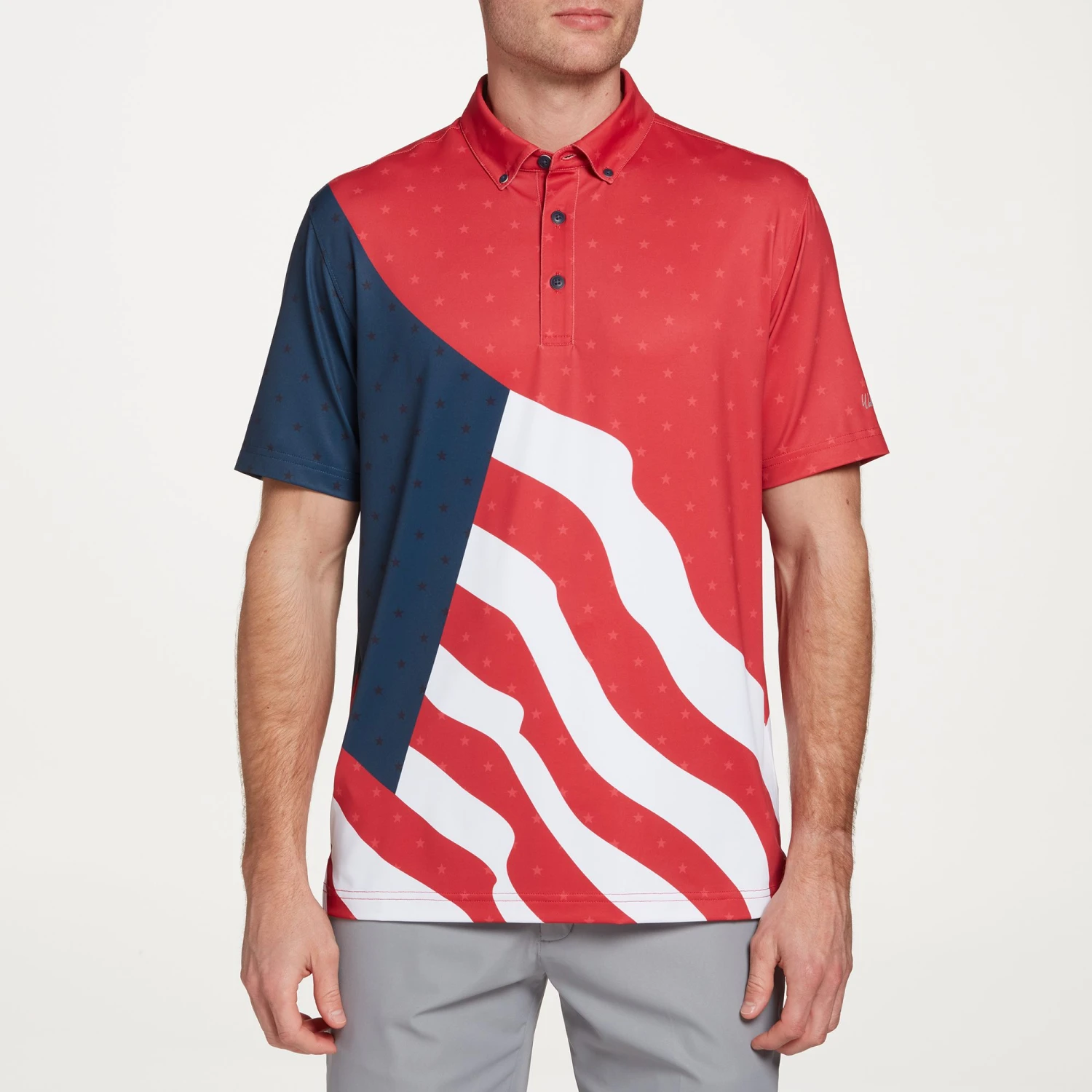 Walter Hagen Men's Perfect 11 USA Waving Flag Print Golf Polo Waving Flag Positive Red 4 Walter Hagen Men's Perfect 11 USA Waving Flag Print Golf Polo Waving Flag Positive Red - Image 2