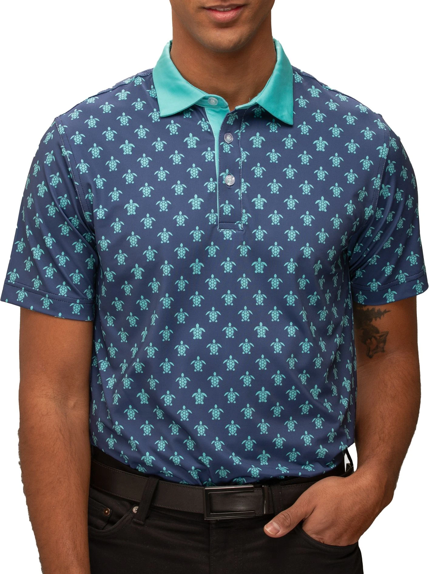 Waggle Men's Turtle Back Golf Polo Blue/green 3 Waggle Men's Turtle Back Golf Polo Blue/green