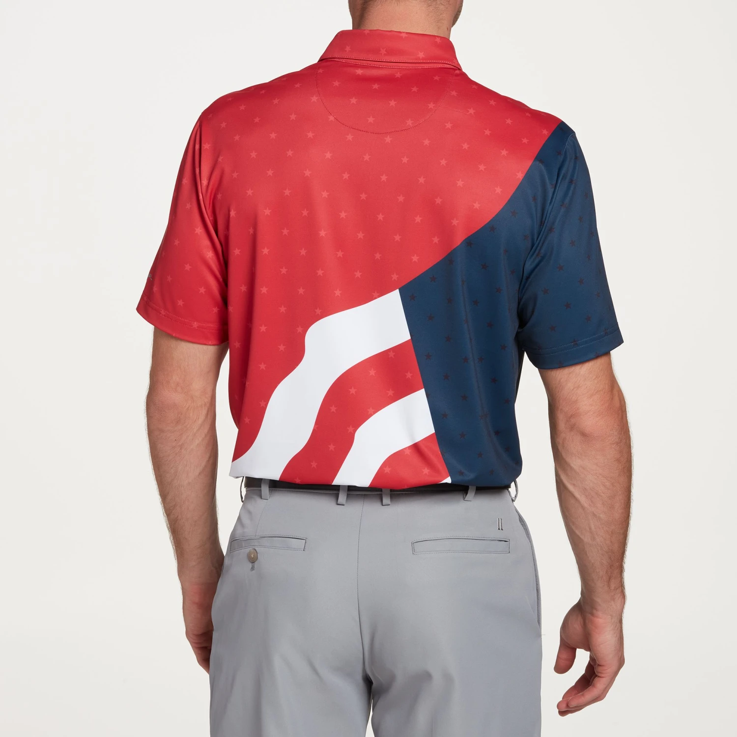 Walter Hagen Men's Perfect 11 USA Waving Flag Print Golf Polo Waving Flag Positive Red 6 Walter Hagen Men's Perfect 11 USA Waving Flag Print Golf Polo Waving Flag Positive Red - Image 4