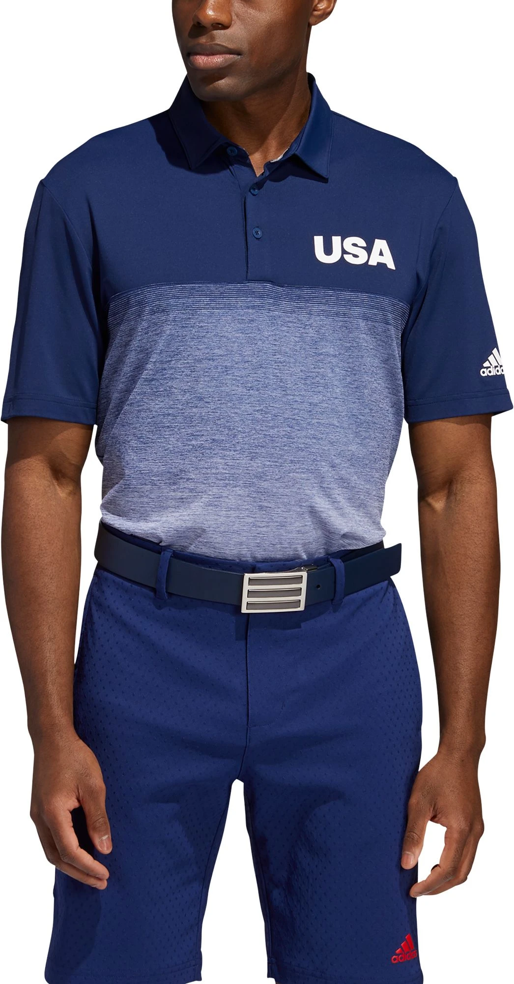 Adidas Men's USA 3 Stripe Golf Polo Shirt Dark Blue 3 Adidas Men's USA 3 Stripe Golf Polo Shirt Dark Blue