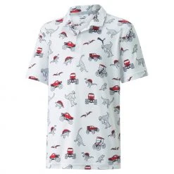 Puma Boys' CLOUDSPUN Dino-Mite Short Sleeve Golf Polo Bright White/ski Patrol