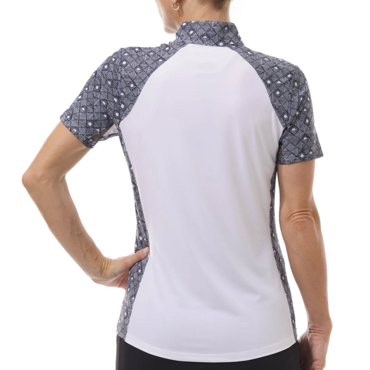 SanSoleil Women's SolCool Short Sleeve Mock Neck Shirt Sunshine Black 4 SanSoleil Women's SolCool Short Sleeve Mock Neck Shirt Sunshine Black - Image 2