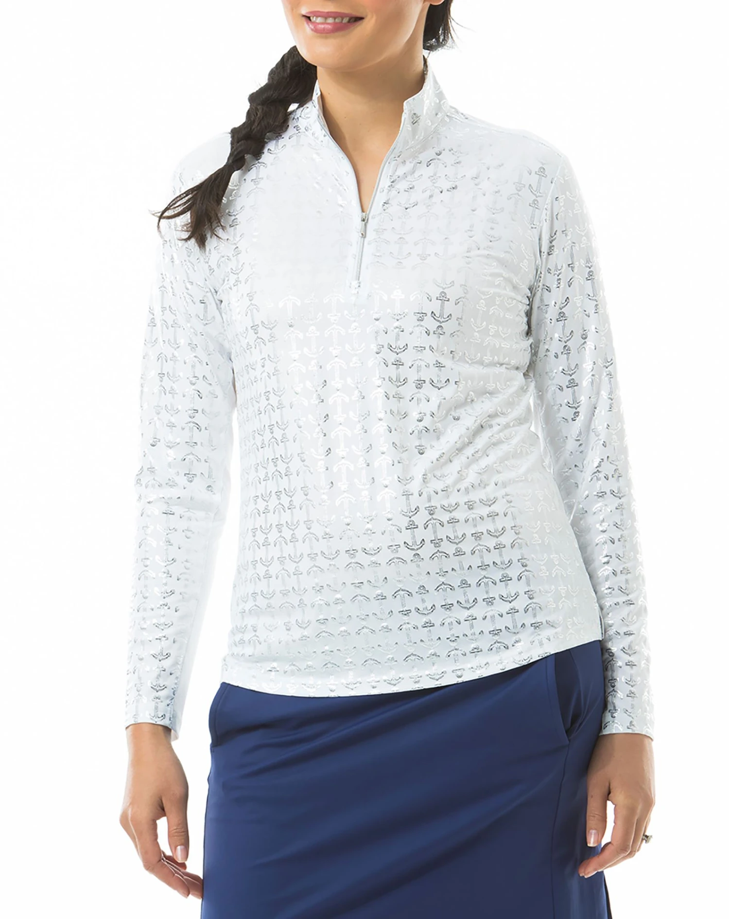 SanSoleil Women's Solshine Foil Print 1/4 Zip Golf Top Knotty White Gold 3 SanSoleil Women's Solshine Foil Print 1/4 Zip Golf Top Knotty White Gold