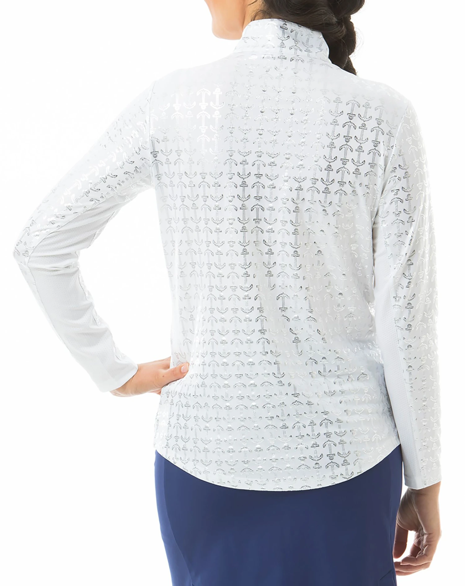SanSoleil Women's Solshine Foil Print 1/4 Zip Golf Top Knotty White Gold 4 SanSoleil Women's Solshine Foil Print 1/4 Zip Golf Top Knotty White Gold - Image 2