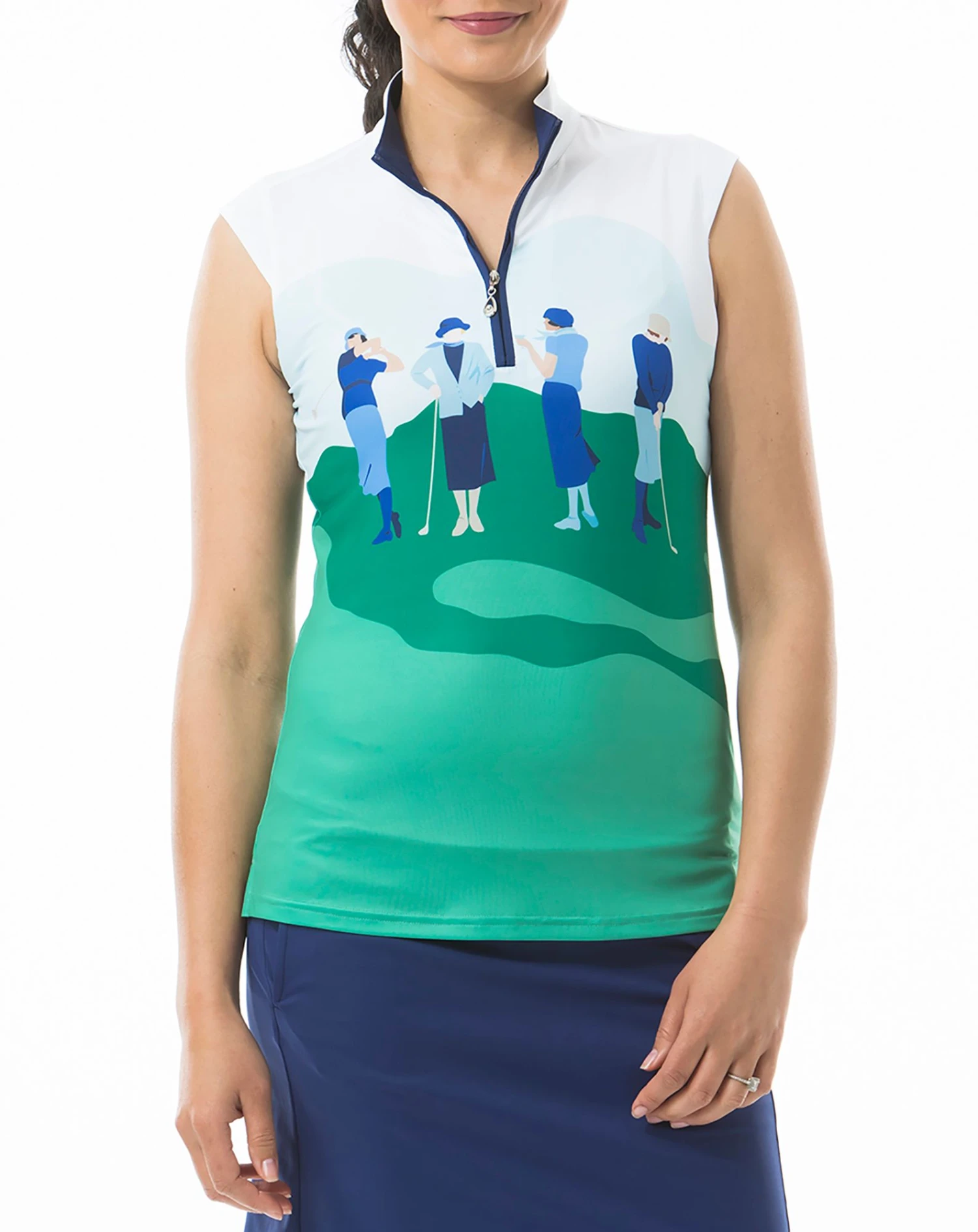 SanSoleil Women's SolCool 1/4 Zip Sleeveless Golf Top On The Green 3 SanSoleil Women's SolCool 1/4 Zip Sleeveless Golf Top On The Green
