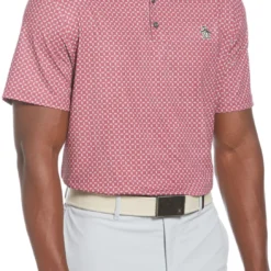 Original Penguin Men's Micro Geo All-Over Print Short Sleeve Golf Polo Caviar