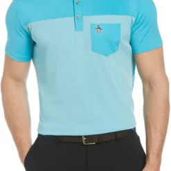 Original Penguin Men's Color Block Short Sleeve Golf Polo Bluebird
