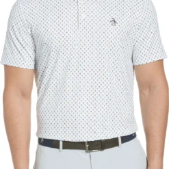 Original Penguin Men's Mushroom All-Over Print Short Sleeve Golf Polo Bright White