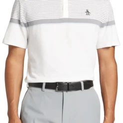 Original Penguin Men's Engineered Fine Line Stripe Golf Polo Bright White