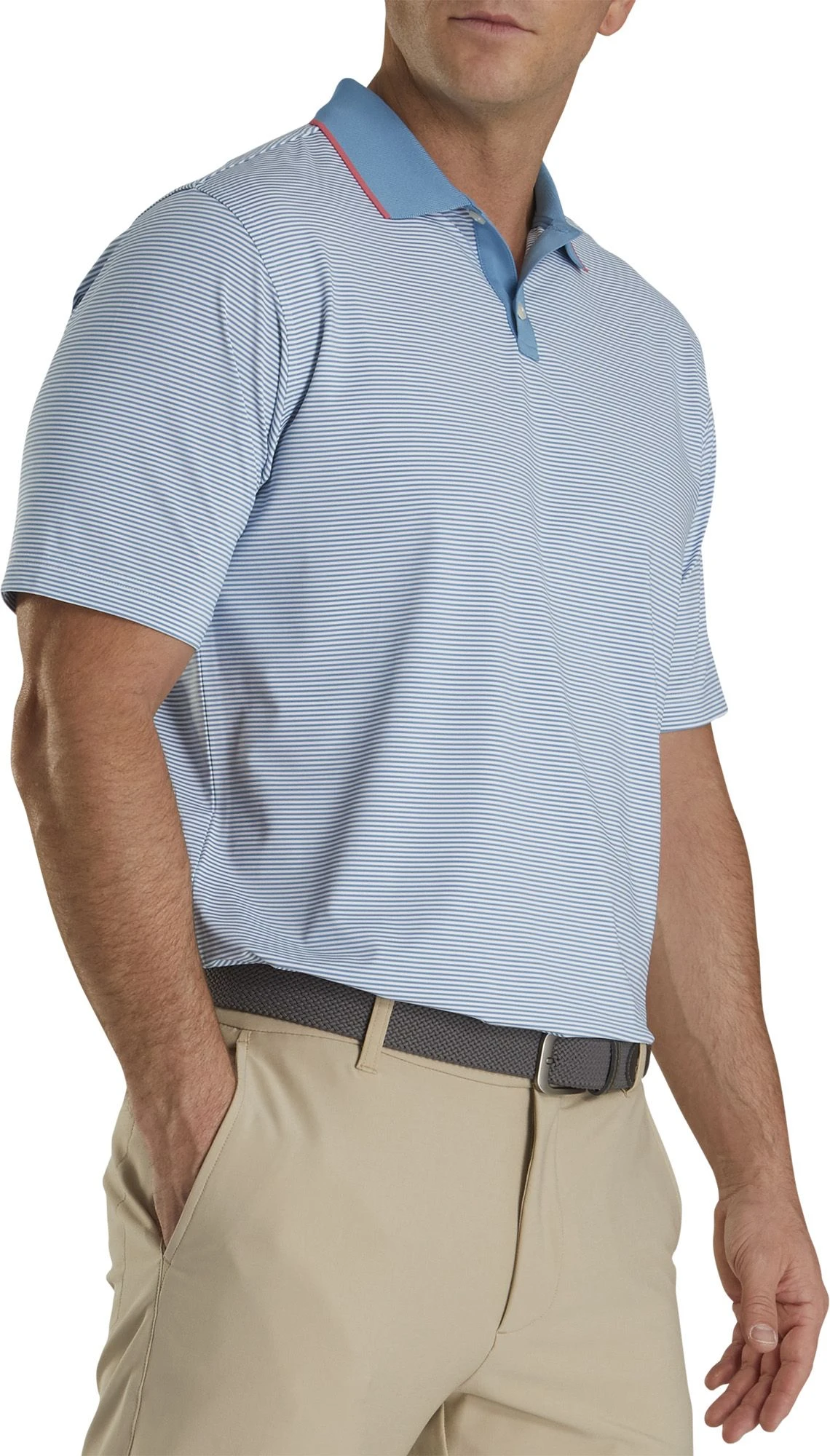 FootJoy Men's Lisle Ministripe Golf Polo Storm Blue/white 3 FootJoy Men's Lisle Ministripe Golf Polo Storm Blue/white