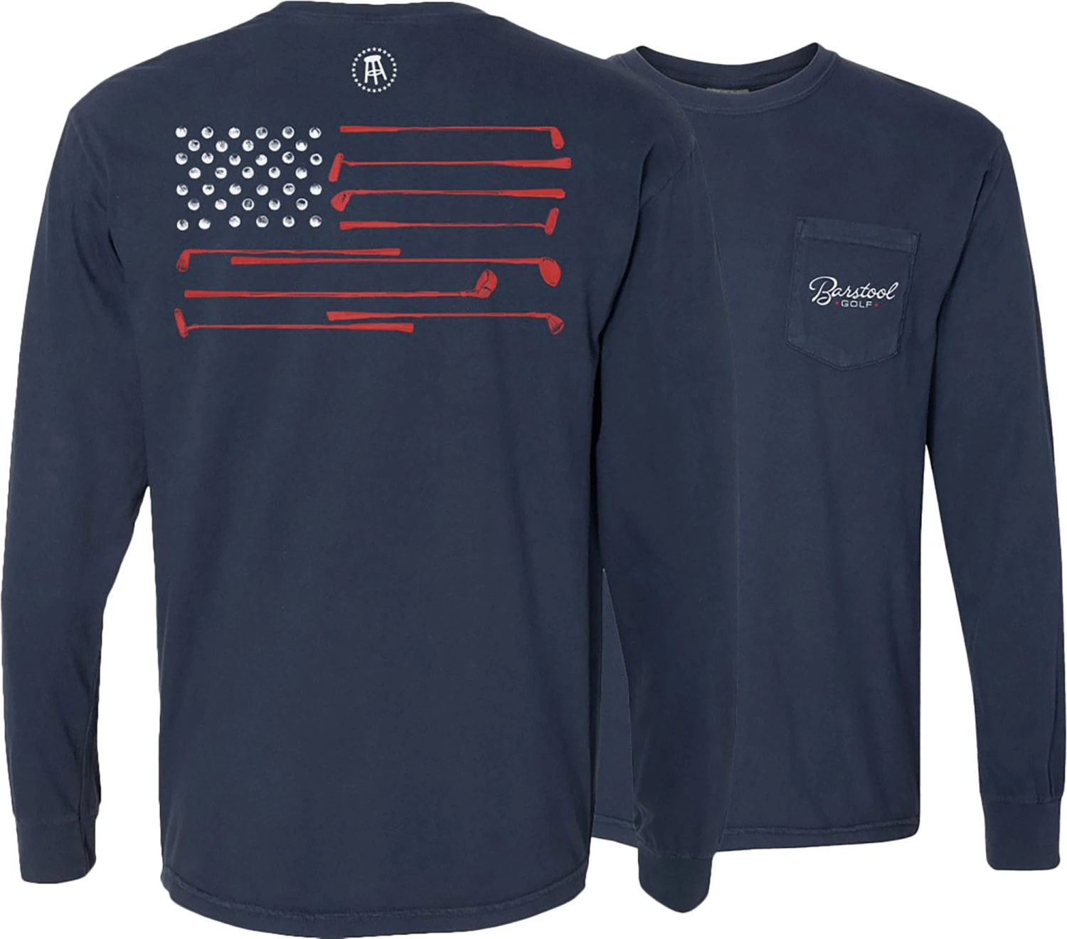 Barstool Sports Men's Flag Pocket Long Sleeve Golf Shirt Navy 3 Barstool Sports Men's Flag Pocket Long Sleeve Golf Shirt Navy