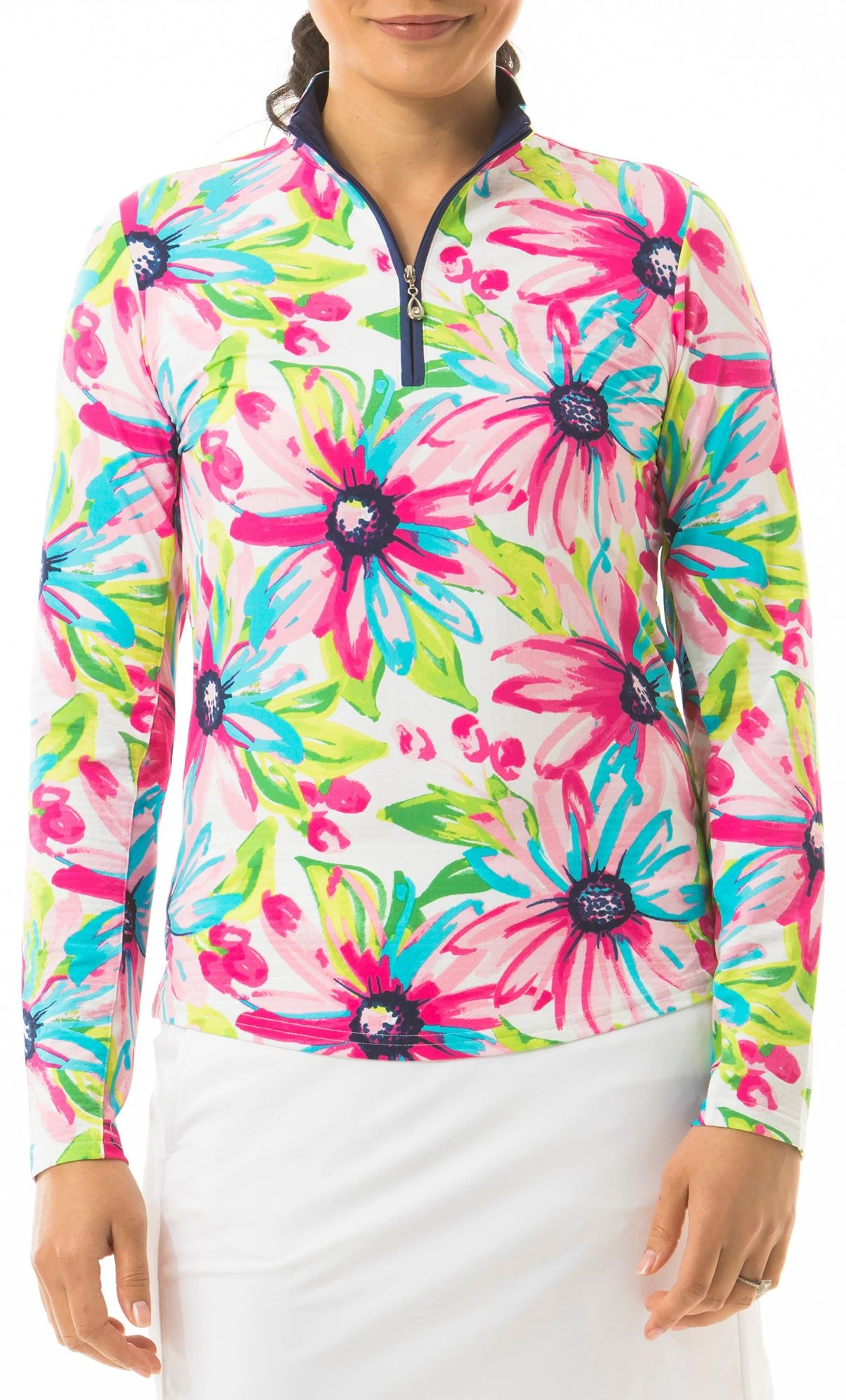 SanSoleil San Soleil Women's SoltekIce Long Sleeve Print Mock Neck Golf Shirt Dilli Dahlia 3 SanSoleil San Soleil Women's SoltekIce Long Sleeve Print Mock Neck Golf Shirt Dilli Dahlia