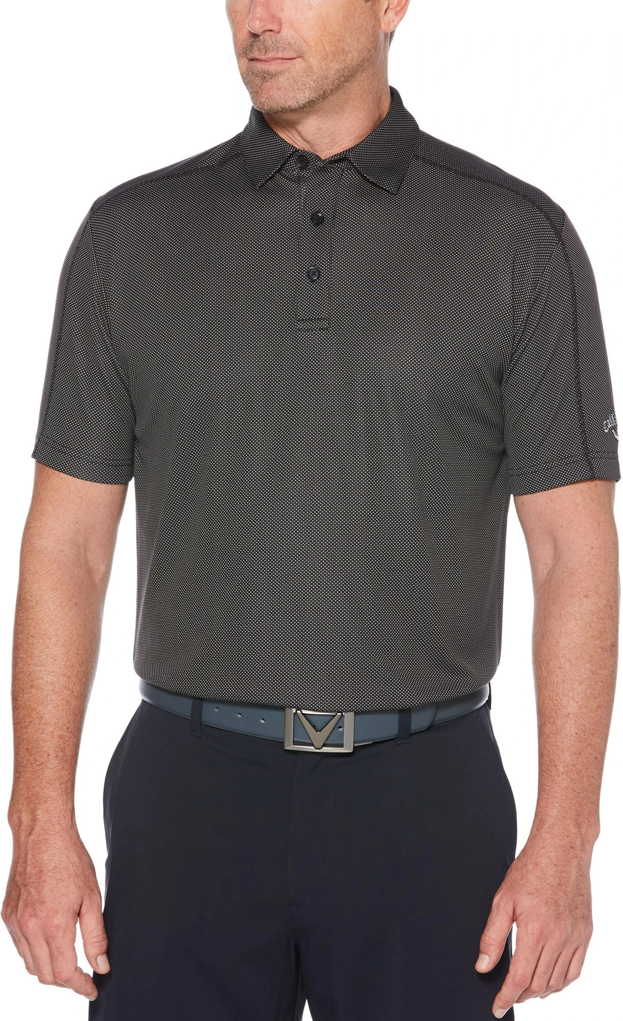 Callaway Men's Swing Tech Two Color Jacquard Golf Polo Caviar 3 Callaway Men's Swing Tech Two Color Jacquard Golf Polo Caviar