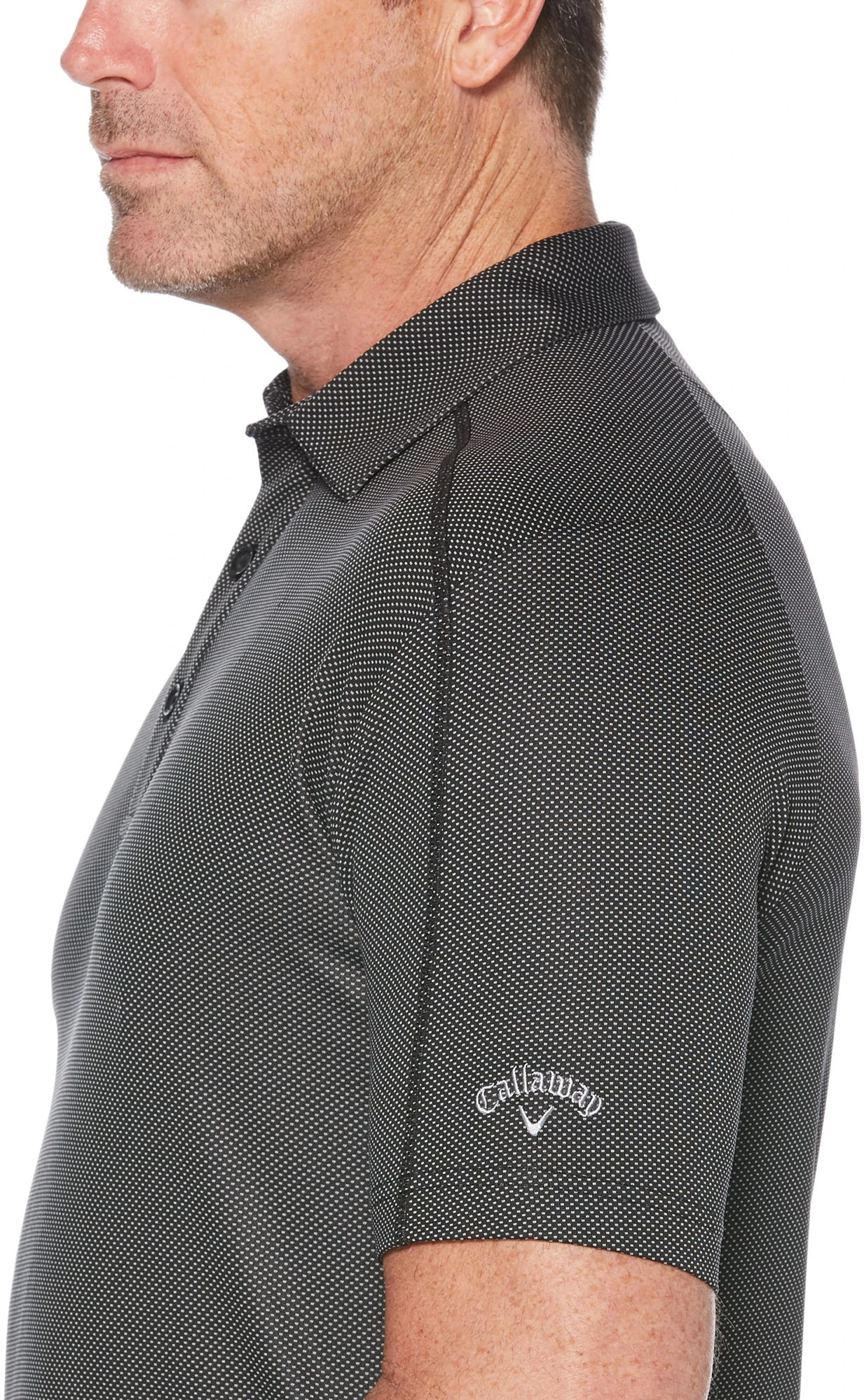 Callaway Men's Swing Tech Two Color Jacquard Golf Polo Caviar 5 Callaway Men's Swing Tech Two Color Jacquard Golf Polo Caviar - Image 3