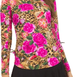 IBKUL Women's Long Sleeve Jovanna Print 1/4 Zip Golf Polo Jovanna Tan/hot Pink