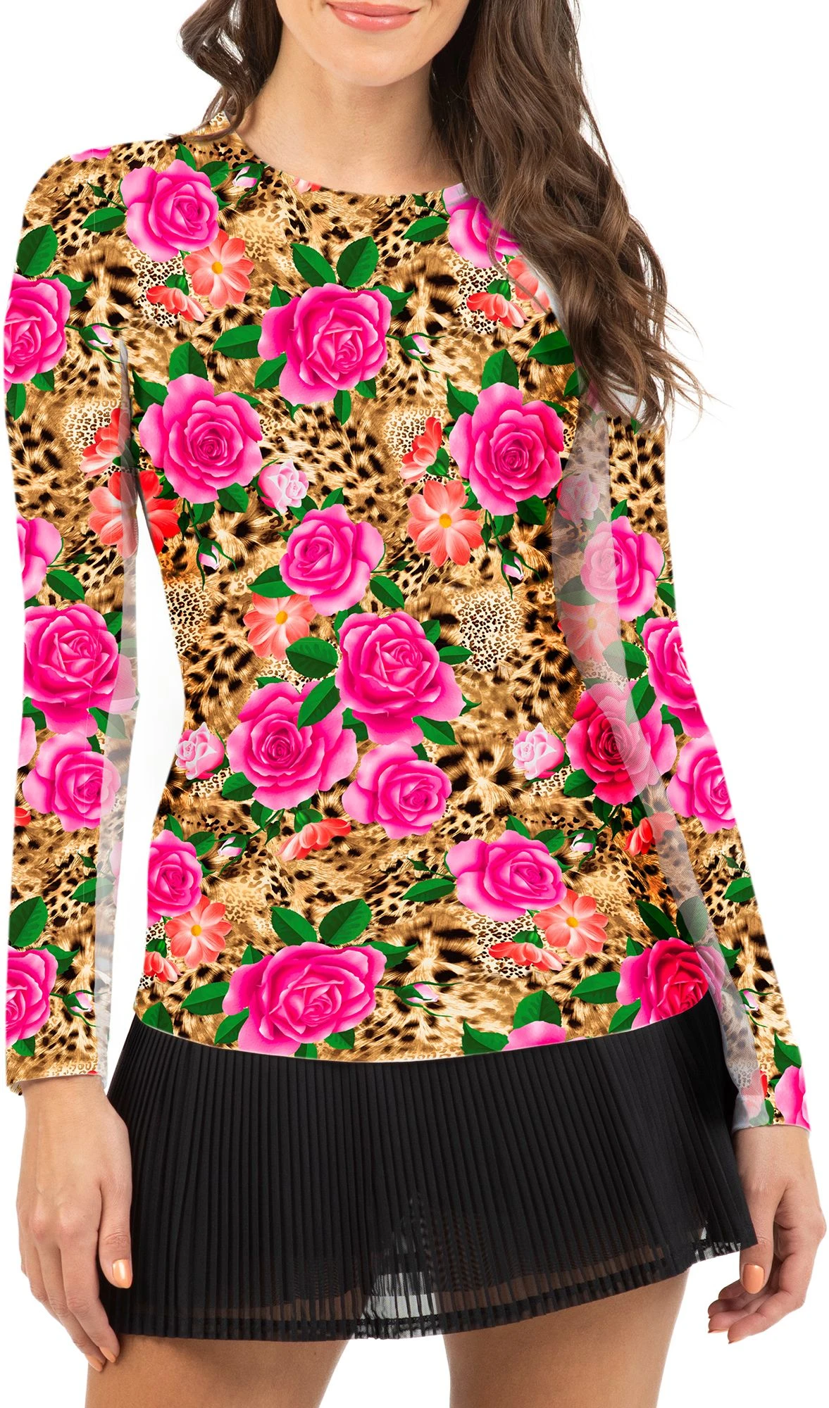 IBKUL Women's Long Sleeve Jovanna Print Crew Neck Golf Polo Jovanna Tan/hot Pink 3 IBKUL Women's Long Sleeve Jovanna Print Crew Neck Golf Polo Jovanna Tan/hot Pink