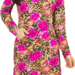 IBKUL Women's Long Sleeve Jovanna Print 1/4 Zip Golf Dress Jovanna Tan/hot Pink