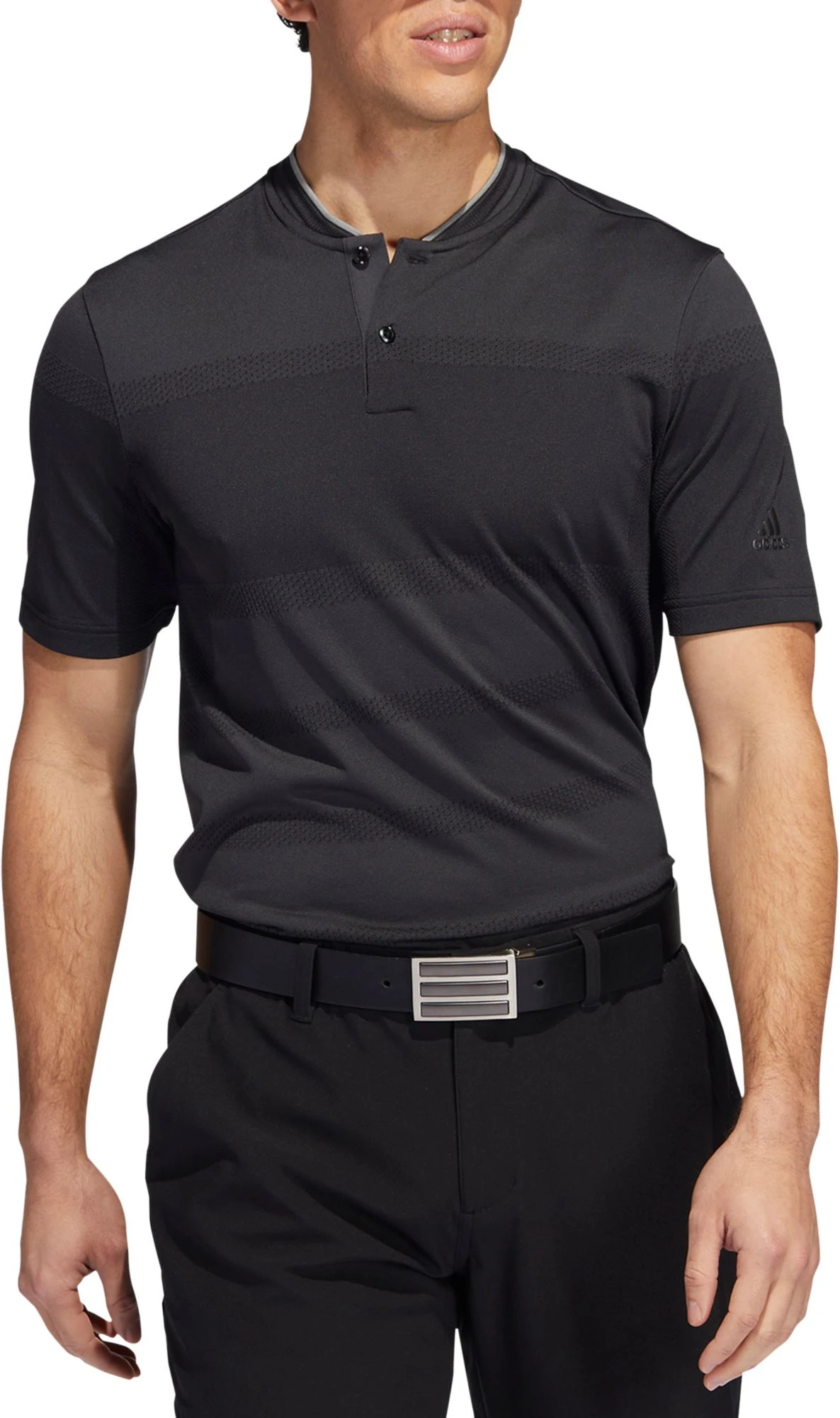 Adidas Men's Statement Seamless Primeknit Golf Polo Carbon/black 3 Adidas Men's Statement Seamless Primeknit Golf Polo Carbon/black