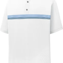 FootJoy Men's Lisle Chestband Short Sleeve Golf Polo White/lagoon/navy