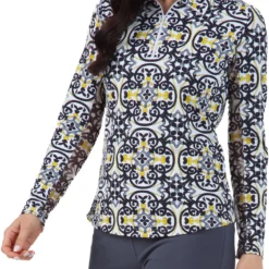 IBKUL Women's Alice Print Long Sleeve Golf Polo Alice Black/gold