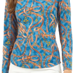 IBKUL Women's Alexandra Long Sleeve Mock Neck Golf Sun Shirt Alexandra Denim