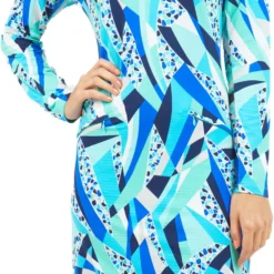 IBKUL Women's Brianna Long Sleeve Mock Neck Golf Dress Brianna Blue