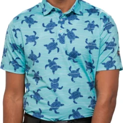 Waggle Men's Turtle Time Golf Polo Teal/navy