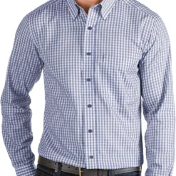 Antigua Men's Structure Long Sleeve Shirt Dark Royal/white