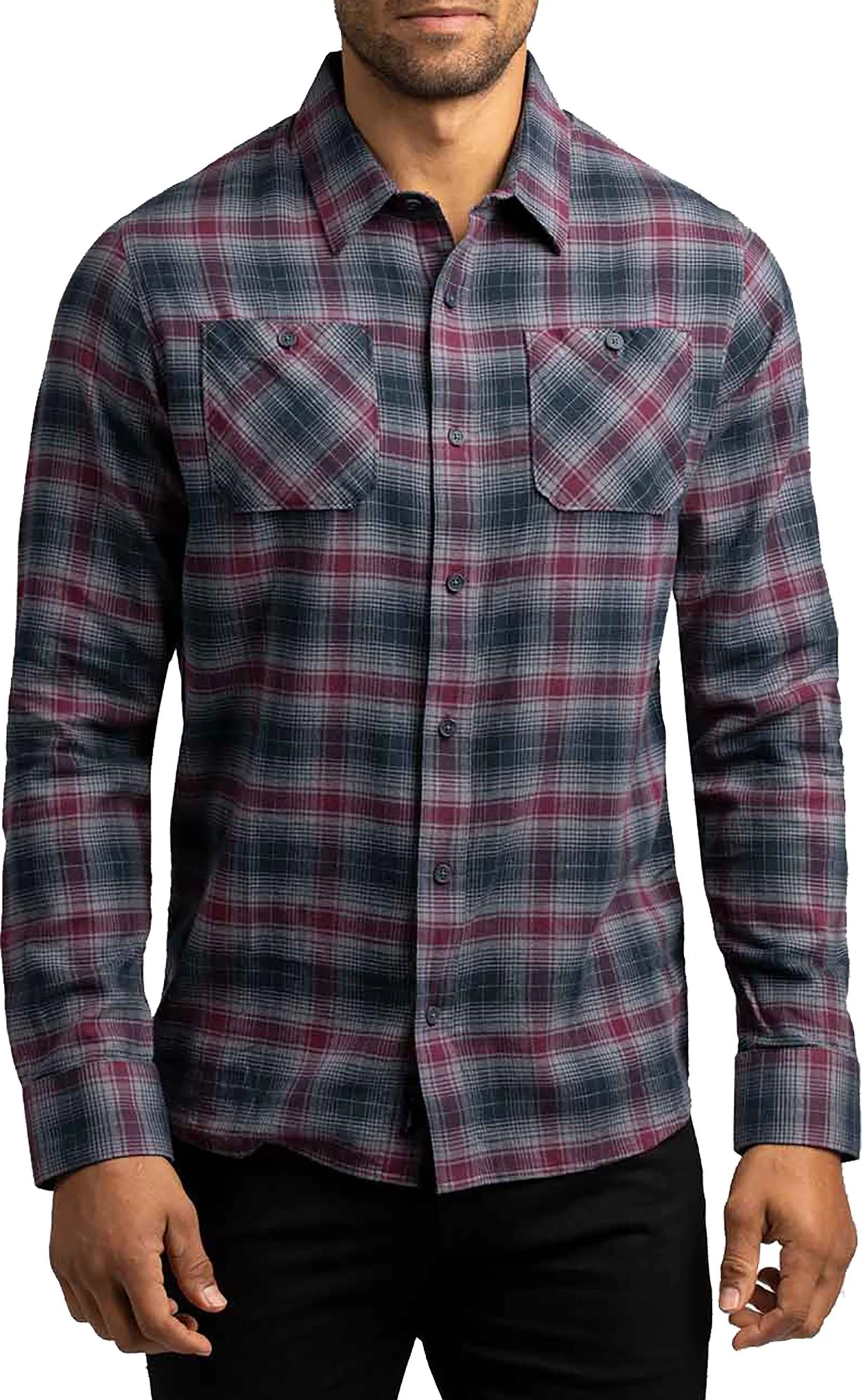 TravisMathew Men's High Stakes Button-Up Flannel Golf Shirt Blue Night 3 TravisMathew Men's High Stakes Button-Up Flannel Golf Shirt Blue Night