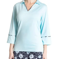 Sport Haley Women's Jasmine 3/4 Length Sleeve Solid Golf Polo Blue Mist