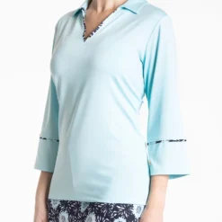 Sport Haley Women's Jasmine 3/4 Length Sleeve Solid Golf Polo Blue Mist -Golf Apparel Shop unnamed file 9917