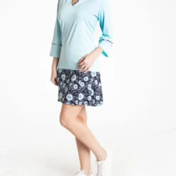 Sport Haley Women's Jasmine 3/4 Length Sleeve Solid Golf Polo Blue Mist -Golf Apparel Shop unnamed file 9918