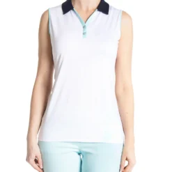 Sport Haley Women's Kate Sleeveless Solid Golf Polo White