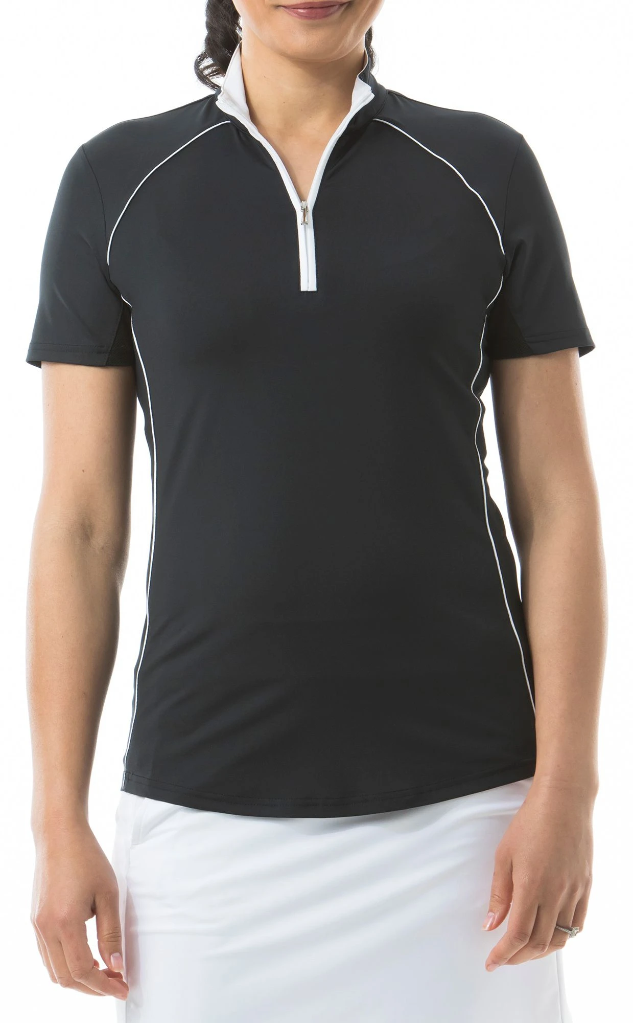 SanSoleil San Soleil Women's Sunglow Short Sleeve Sleeve Piping Trim Golf Polo White/navy 3 SanSoleil San Soleil Women's Sunglow Short Sleeve Sleeve Piping Trim Golf Polo White/navy